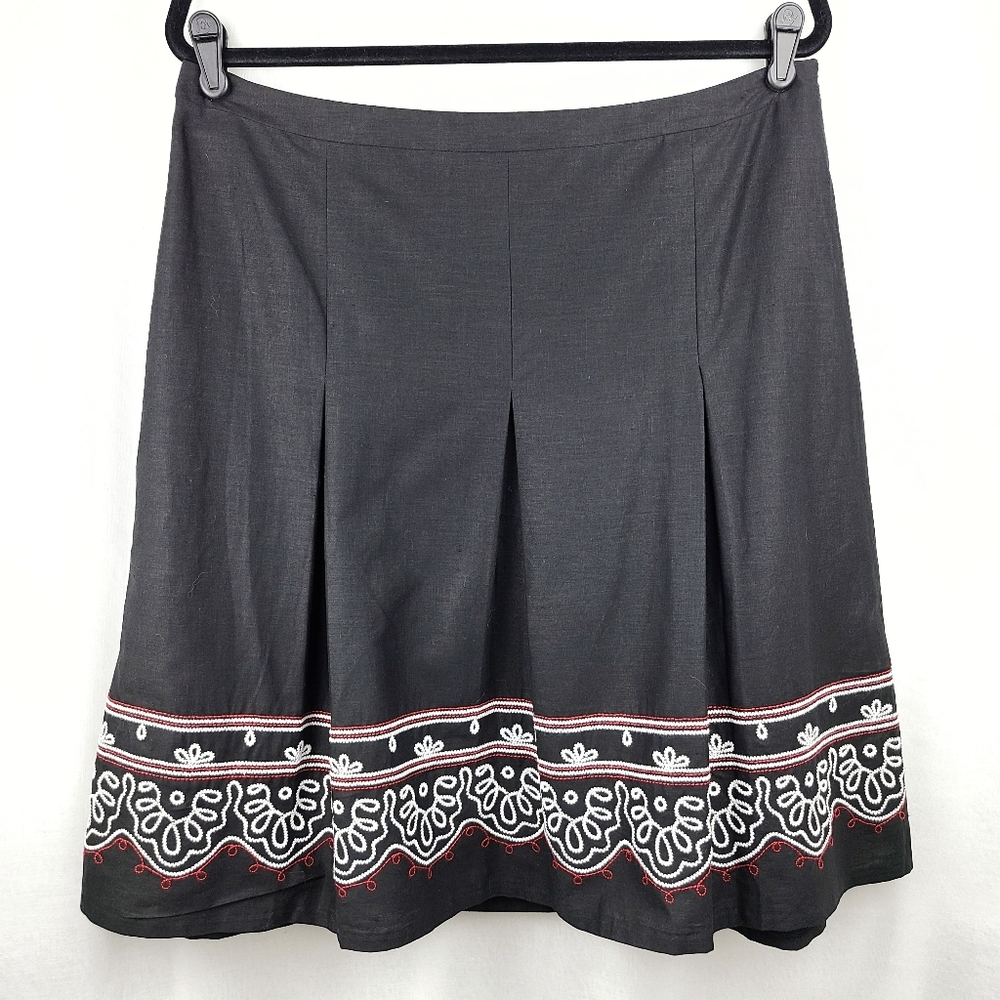 LOFT Pleated Embroidered Skirt
